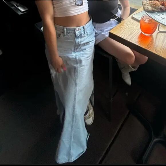 Agolde Denim Maxi Skirt SIZE 27  Jean Slit Western Rigid Country Festival $258 - Picture 8 of 13